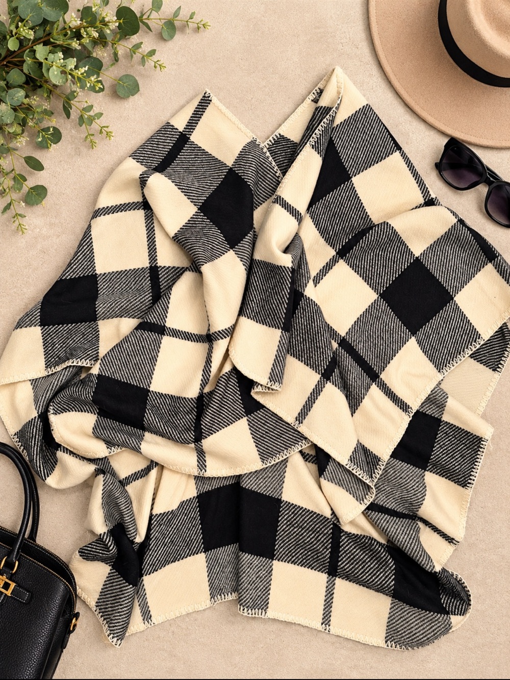Joe Fresh Black & Cream Buffalo Check Throw